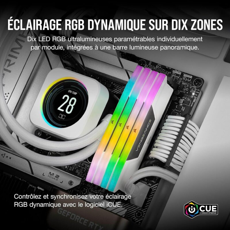 CORSAIR VENGEANCE RGB DDR5 RAM 64Go (2x32Go) 6000MHz CL40 Intel XMP-Blanc 1 DDR5 RAM 64Go