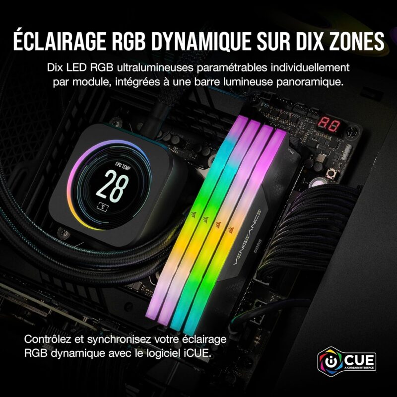 CORSAIR VENGEANCE RGB RAM DDR5 32Go (2x16Go) 7200MHz CL34 Intel XMP-Noir 1 RAM DDR5 32Go