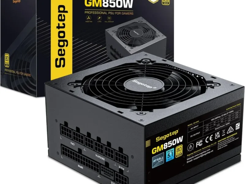 Segotep GN850W ATX 3.0-80 Plus Gold (Noir) Alimentation puissante et efficace conforme à la norme ATX 3.0, idéale pour les configurations gaming ou professionnelles modernes. Elle offre une puissance de 850 watts, une certification 80 Plus Gold pour un rendement énergétique optimal, et un design sobre et élégant en noir.