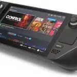 Console Steam Deck 64 GB noire avec écran tactile allumé