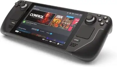 Console Steam Deck 64 GB noire avec écran tactile allumé