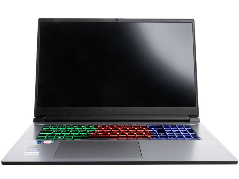 Ordinateur portable Clevo V170RNCQ RTX 4050 17,3″ ouvert, montrant le clavier RGB