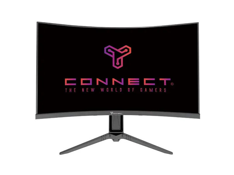 Moniteur incurvé Connect D227G 27 pouces affichant un jeu vidéo.