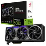 ASUS ROG Astral RTX 5080 OC 16GB GDDR7 avec refroidissement quadruple ventilateur et connectique HDMI/DisplayPort – Vue produit ArtGaming.ma
