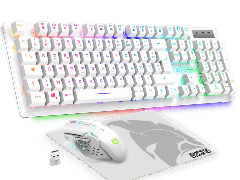 Empire Gaming Armor RF800 Pack clavier souris gaming sans fil blanc RGB Maroc