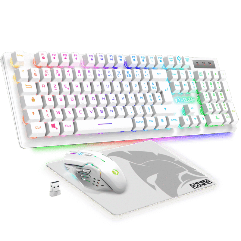 Empire Gaming Armor RF800 Pack clavier souris gaming sans fil blanc RGB Maroc