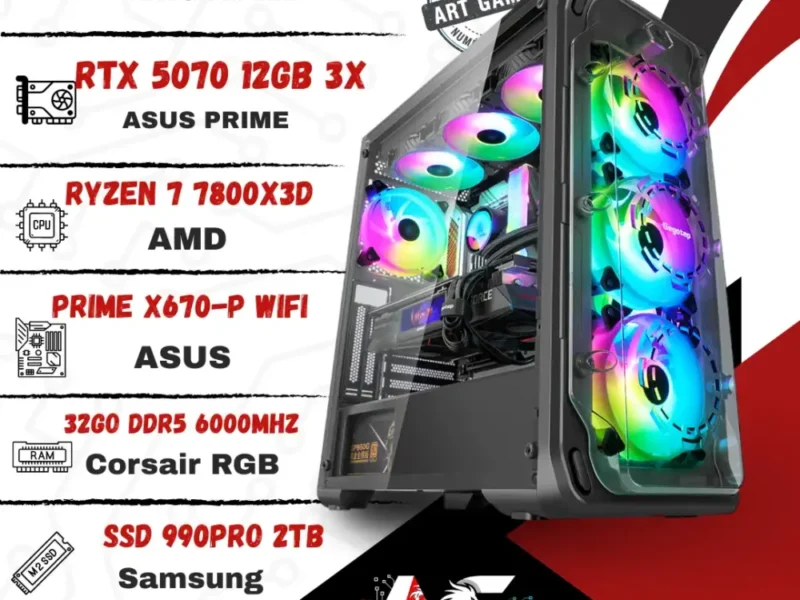 PC Gamer PRO POWER M avec Ryzen 7 7800X3D et RTX 5070 – setup complet gaming 4K Maroc